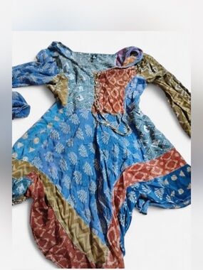 Sacred Threads Blue Multi Patchwork Boho Tunic or BabyDoll